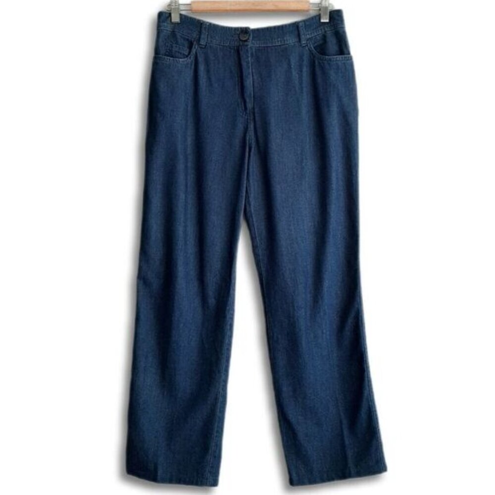 OLSEN Mona Straight Cotton Modal Blend Pants Blue Crop Sz 8